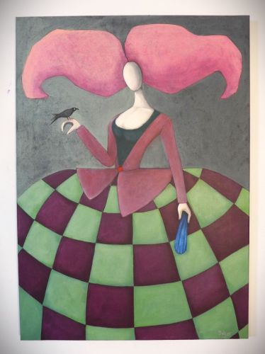 Obraz-akrylowy-pt-Dama-z-czarnym-ptakiem.-Podobrazie-profesjonalne-50x70cm.-Rok-20231